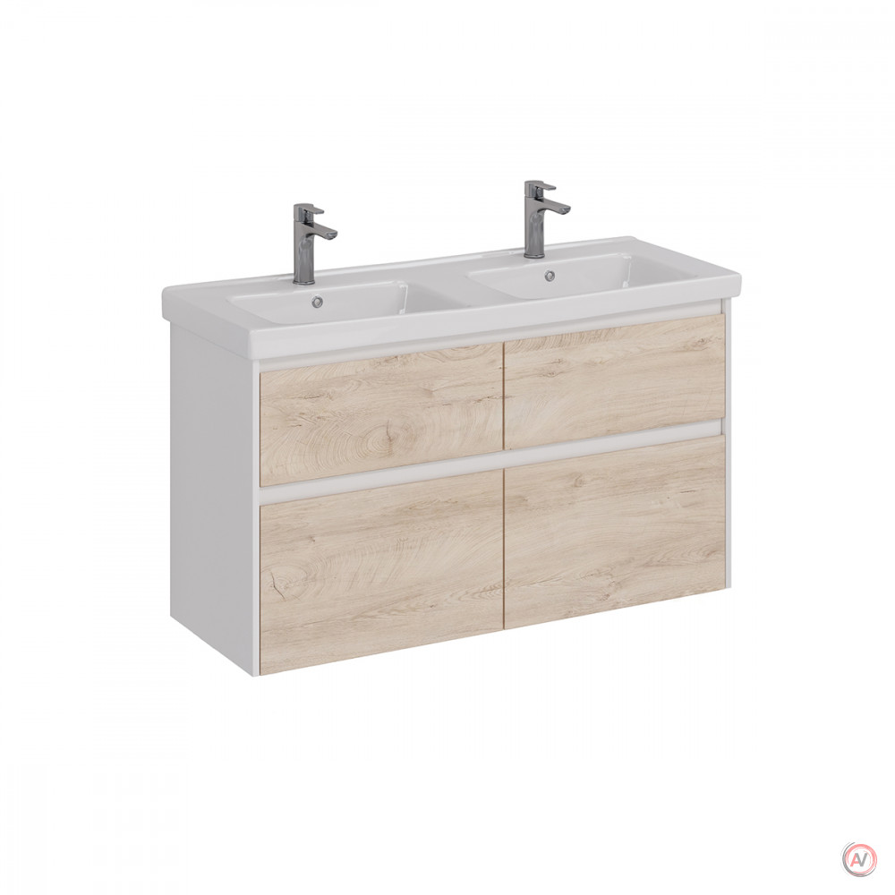 Тумба Lemark COMBI 125 см под 2 раковины, подвесная/напольная,4 ящика, цвет фасада: Дуб кантри, цвет корпуса: Белый глянец